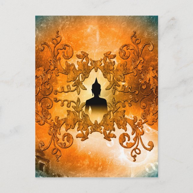 Buddha in the sunset with glowing mystical light postcard (Front)