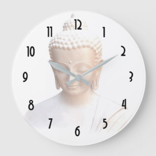 Buddha In White   Serene Meditative And Calm Large Clock
