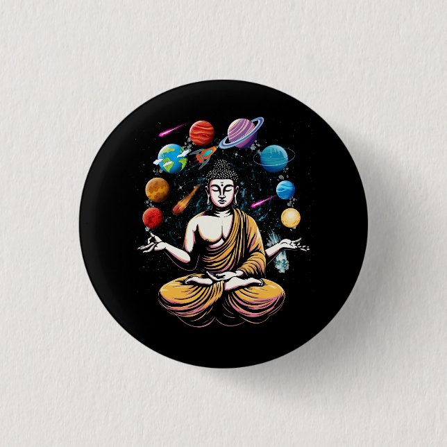 Buddha Juggling Space Planets Zen Yoga Meditation  1 Inch Round Button (Front)
