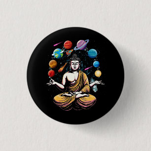 Buddha Juggling Space Planets Zen Yoga Meditation  1 Inch Round Button