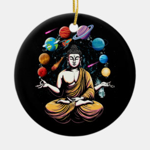 Buddha Juggling Space Planets Zen Yoga Meditation  Ceramic Ornament