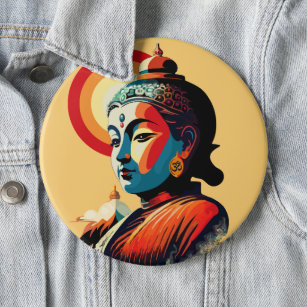 Buddha Lord Retro Pop Art Portrait 6 Inch Round Button