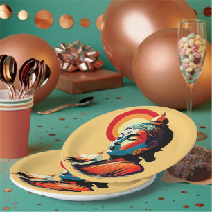 Buddha Lord Retro Pop Art Portrait Paper Plate