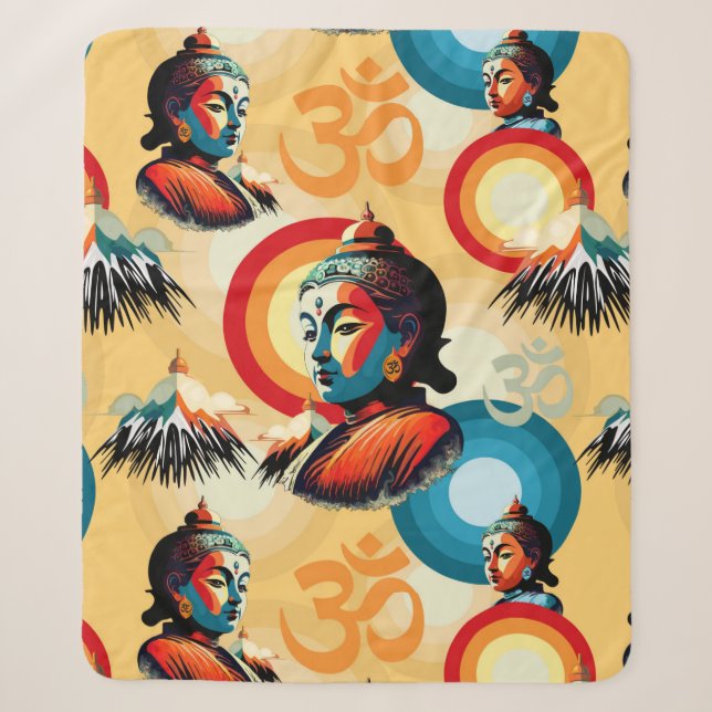 Buddha Lord Retro Pop Art Portrait Sherpa Blanket (Front)