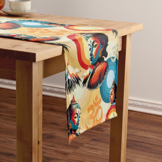 Buddha Lord Retro Pop Art Portrait Short Table Runner (In Situ)