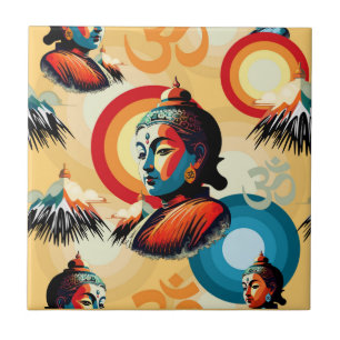 Buddha Lord Retro Pop Art Seamless Pattern Tile
