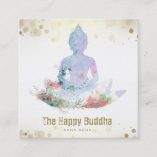 *~* Buddha Lotus Floral Botanical Watercolor QR Square Business Card