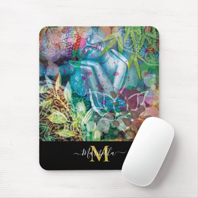 Buddha Lotus Mandala Personalize Monogram Boho Mouse Pad (With Mouse)