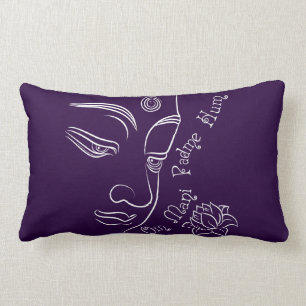 Buddha Lotus Om Mani Padme Hum White Lumbar Pillow