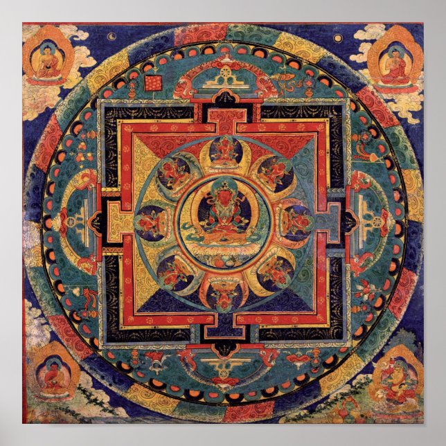 Buddha Mandala Antique Tibetan Thanka Poster (Front)