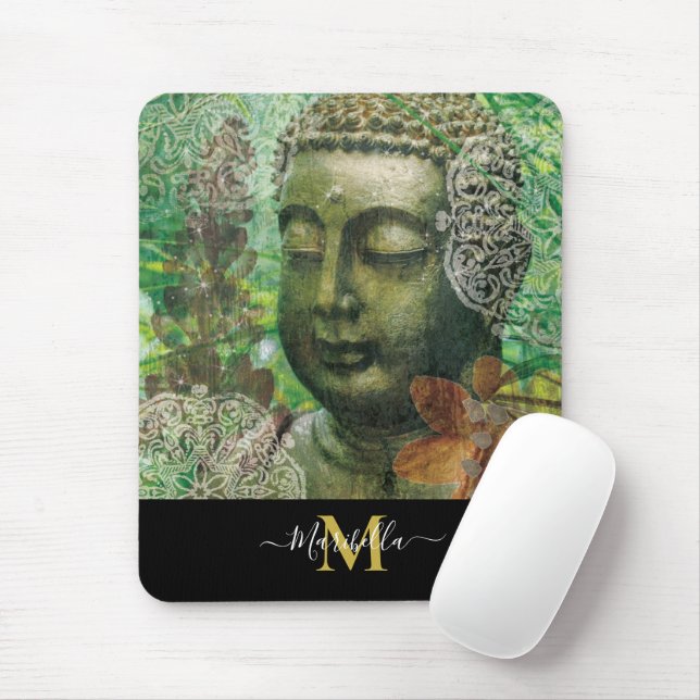 Buddha Mandala Boho Personalize Monogram Mouse Pad (With Mouse)
