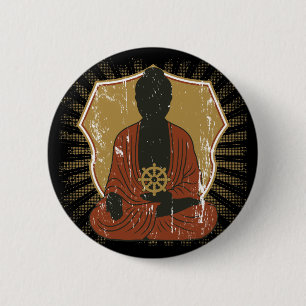 Buddha Meditating Dharma Wheel 2 Inch Round Button
