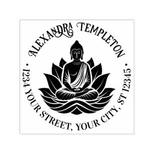 Buddha Meditating Lotus Pose #1P Name Ret Address Self-inking Stamp