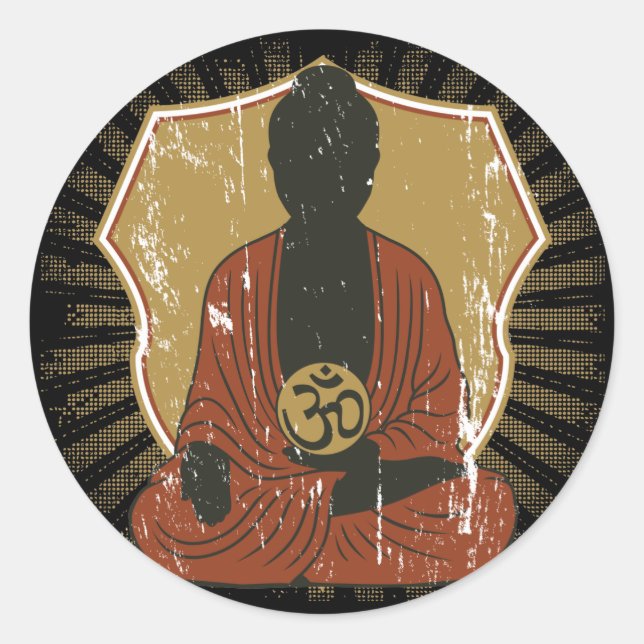 Buddha Meditating Om Symbol Classic Round Sticker (Front)