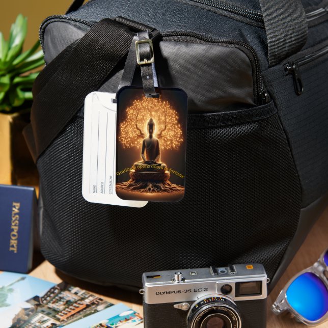 Buddha meditating under a tree luggage tag (Front & Back)