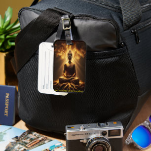 Buddha meditating under glowing tree luggage tag