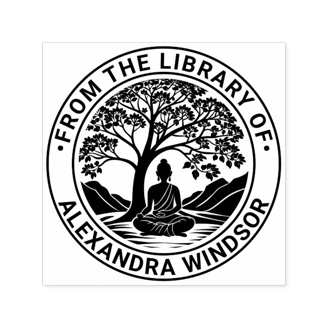 Buddha Meditating Under Tree Library Book Name Self-inking Stamp (Design)