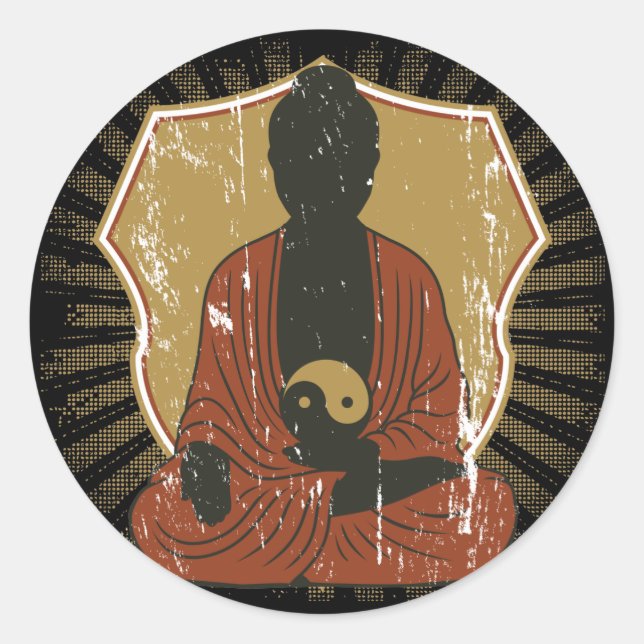 Buddha Meditating Yin Yang Classic Round Sticker (Front)