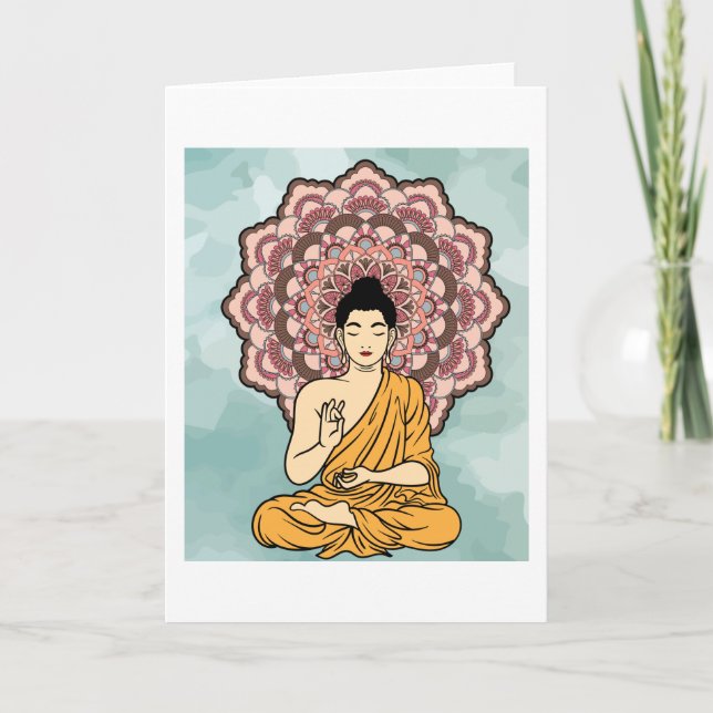 Buddha Meditation Mandala Retro Card (Front)