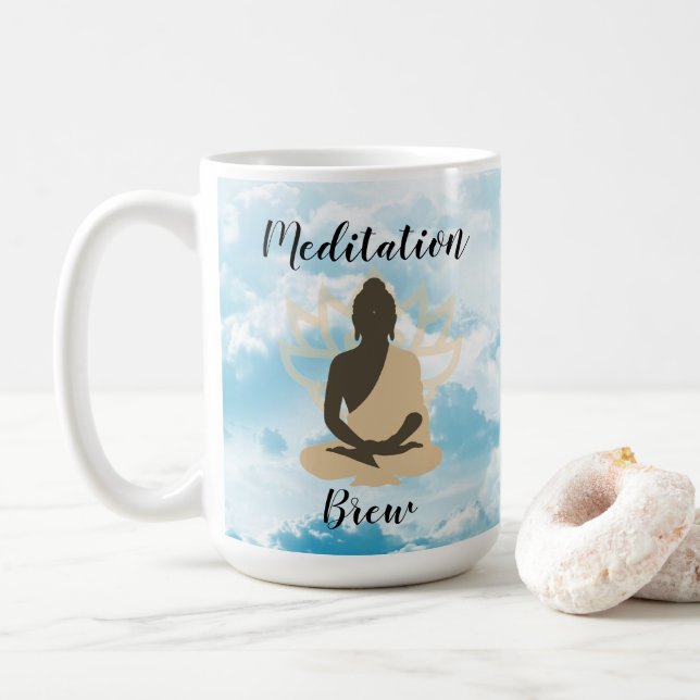 Buddha Meditation Mug in Clouds Meditative (With Donut)
