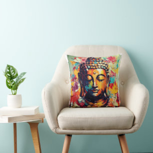 Buddha modern painting colorful throw pillow