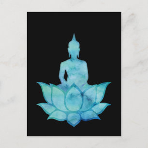 Buddha on Lotus Blue Postcard