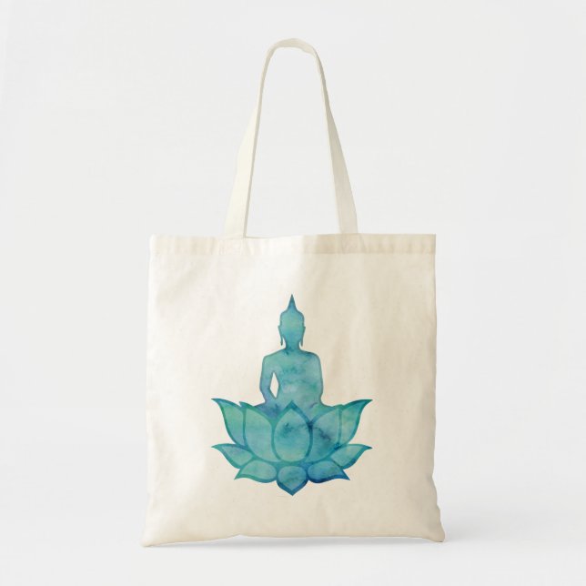 Buddha on Lotus Blue Tote Bag (Front)