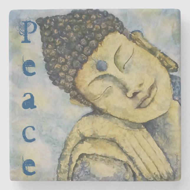 Buddha Peace Watercolor Art Stone Coaster (Front)