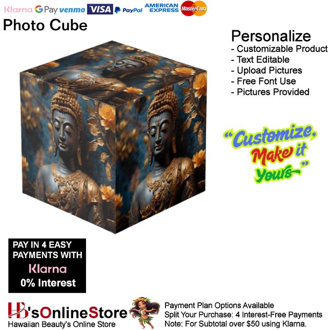 Buddha Photo Cube (Buddha Floral Black Gold Calm Photo Cube.)