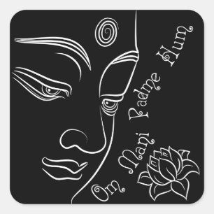 Buddha pondering lotus flower White Square Sticker
