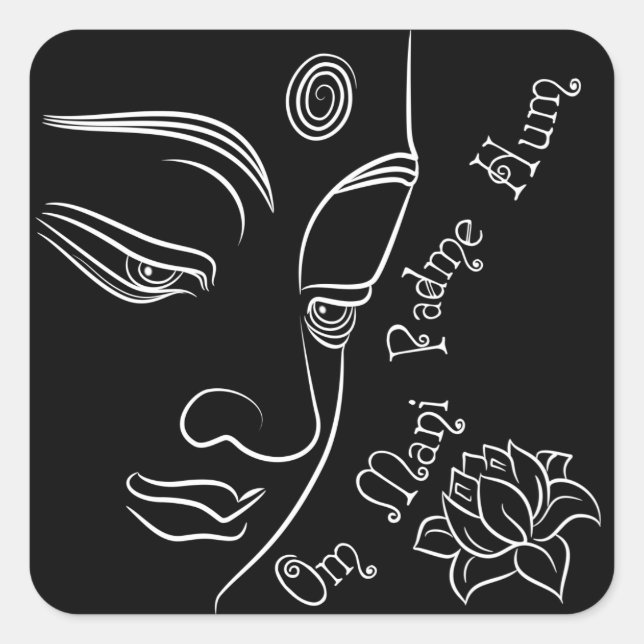 Buddha pondering lotus flower White Square Sticker (Front)