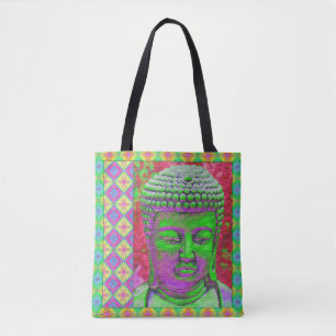 Buddha Pop in Green and Red Tote Bag