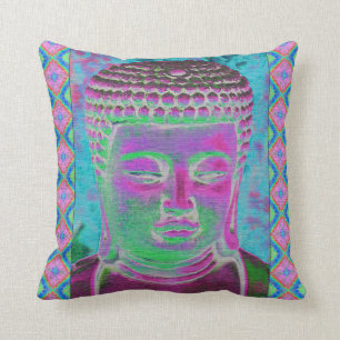 Buddha Pop in Magenta and Turquoise Throw Pillow