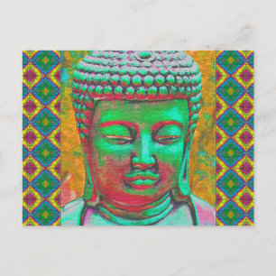 Buddha Pop in Teal Green and Red Postcard