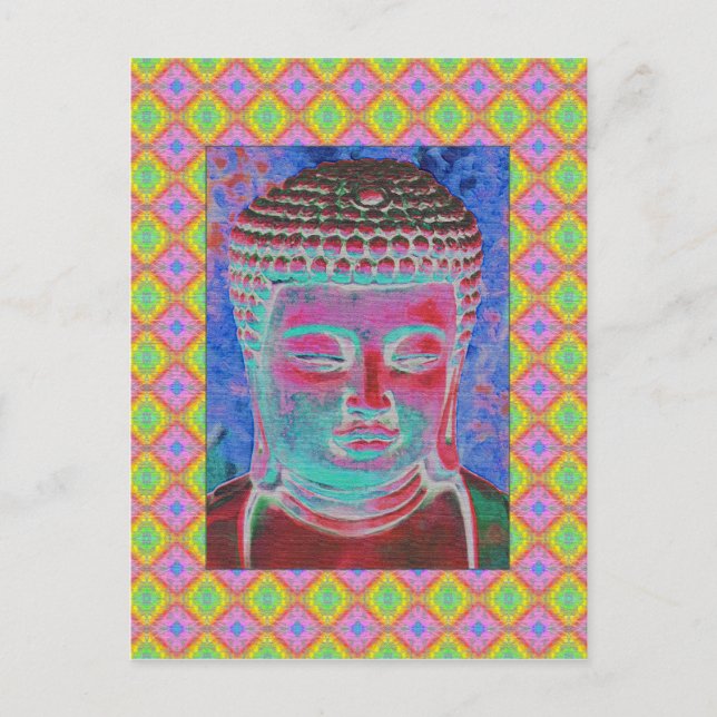 Buddha Pop with Yellow and Pink Borders Postcard (Front)