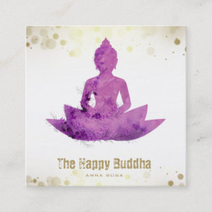 *~* Buddha QR Botanical Floral Magenta Lotus  Square Business Card