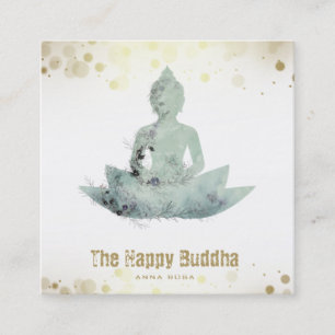 *~* Buddha QR Floral SAGE Lotus AP33 Square Business Card