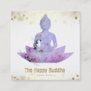 *~* Buddha QR Lotus Botanical Floral Watercolor Square Business Card