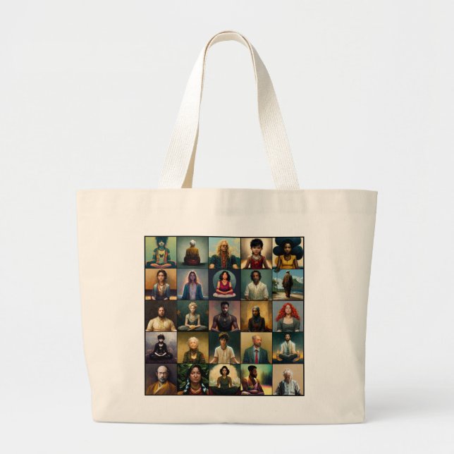 Buddha Quote Tote: Meditate, do not be careless Large Tote Bag (Front)