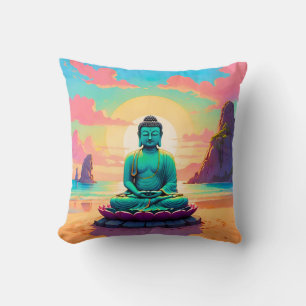 Buddha’s Sunset Reflection Throw Pillow