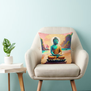 Buddha - Serene Shores of Enlightenment Throw Pillow