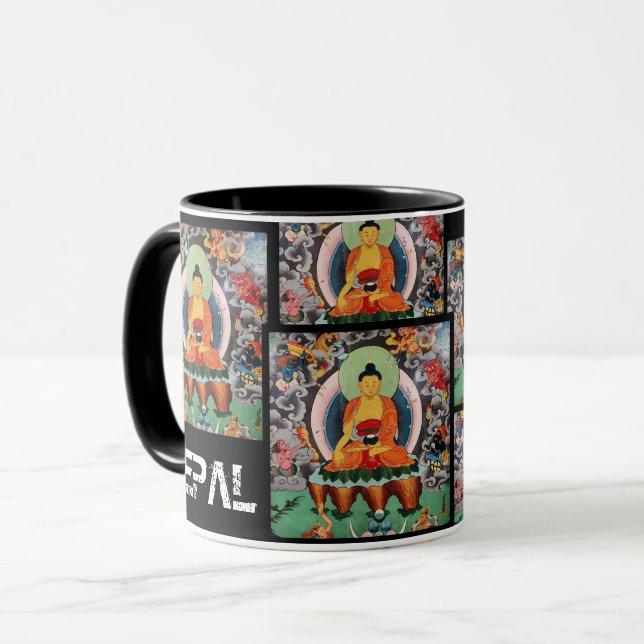 Buddha Shakyamuni & Boudhanath Stupa, Nepal Mug (Front Left)