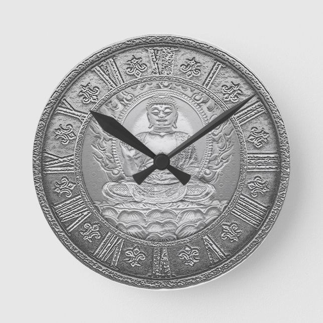 Buddha Silver Look Round Clock (Front)