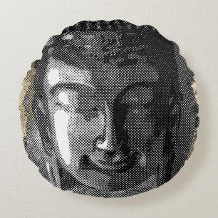Buddha smile I - halftone black + your ideas Round Pillow