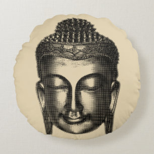 Buddha smile II - halftone black + your ideas Round Pillow