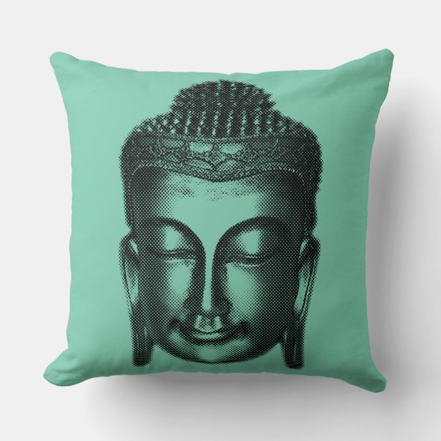 Buddha smile II - halftone black + your ideas Throw Pillow (Front)