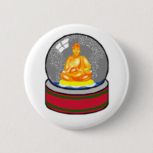 Buddha Snow Globe 2 Inch Round Button