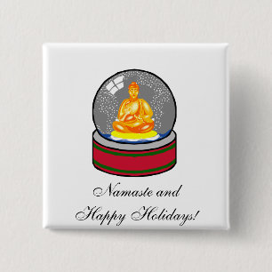 Buddha Snow Globe 2 Inch Square Button