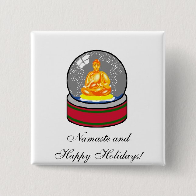 Buddha Snow Globe 2 Inch Square Button (Front)