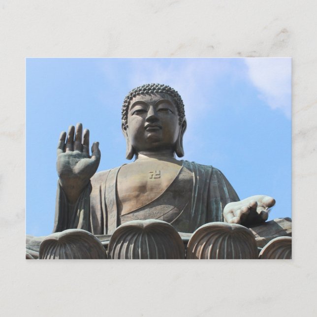 Buddha Statue in Blue Sky, Hand Raised Postcard (Front)